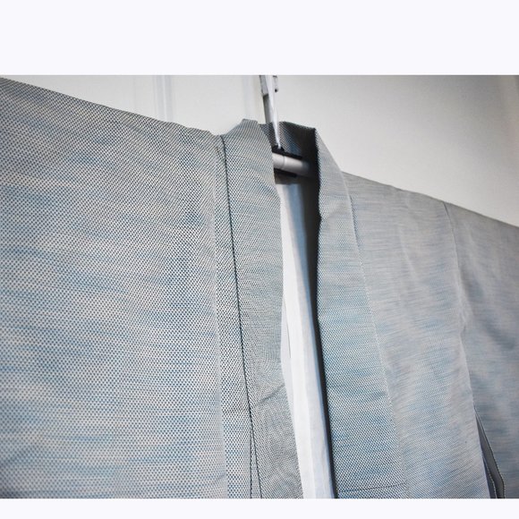 Vintage Blue ORI Woven Unisex Kimono, Long Authentic Japanese Silk Kimono - Picture 11 of 16